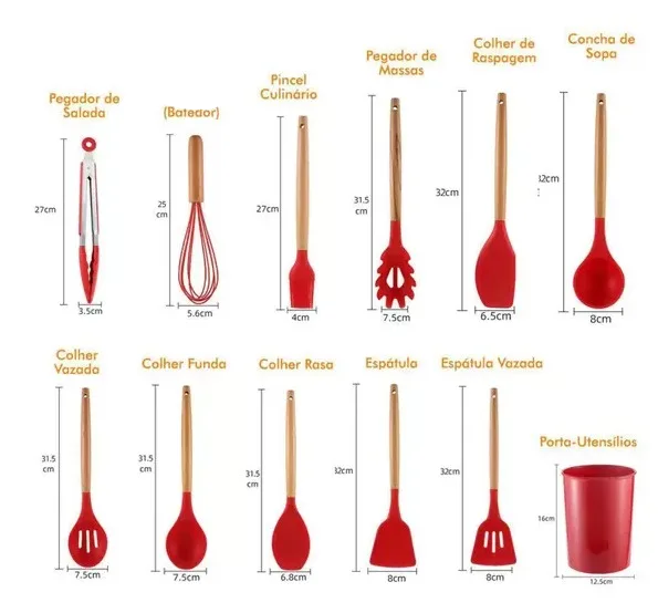 Utensílios de cozinha de silicone com 12 peças (antiaderente)