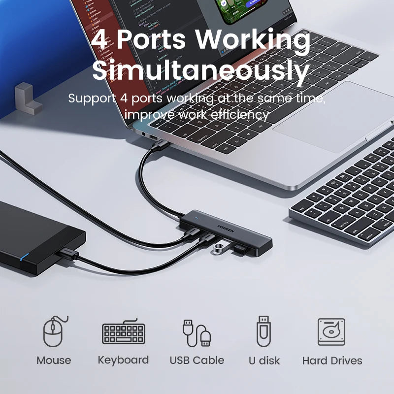 HUB USB 3.0 UGREEN – 4 Portas, Mais Conexões com Alta Velocidade